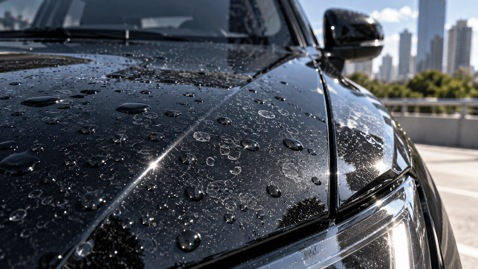 Water spots on black automotive paint